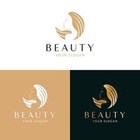 Beauty and cosmetics logo design. Beautiful woman face portrait vector logotype. Feminine logo template.