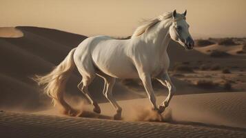 Beautiful white horse in desert. Illustration photo