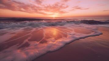 puesta de sol en el playa. ilustración ai generativo foto
