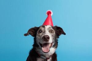 Cute dog in birthday cap. Illustration photo