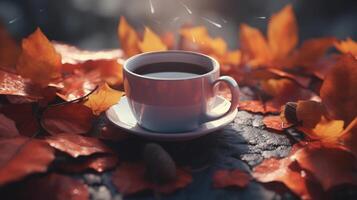 Autumn cozy coffee background. Illustration photo