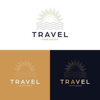 Travel logo design. Sunset and sea abstract vector logotype. Tropical vacation bohemian logo template.