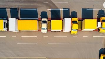 Yellow trucks top view. Illustration photo