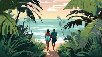 Pareja en el playa. ilustración ai generativo foto