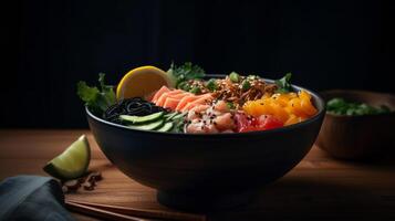 Poke bowl food background. Illustration photo