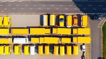 Yellow trucks top view. Illustration photo