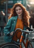 Girl on bicycle. Illustration photo