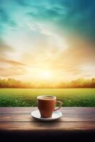 Summer morning with coffee cup. Illustration photo