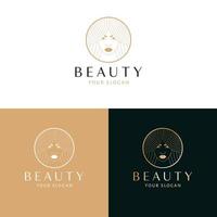 Beauty and cosmetics logo design. Beautiful woman face portrait vector logotype. Feminine logo template.