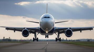 avión en el pista. ilustración ai generativo foto