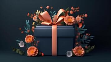 regalo caja con flores ilustración ai generativo foto