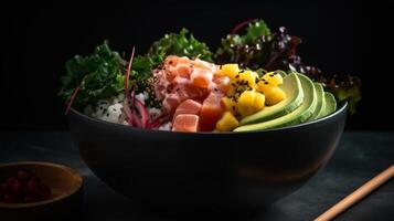 Poke bowl food background. Illustration photo