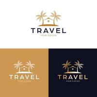 viaje logo diseño. casa y palma arboles vector logotipo tropical vacaciones alquiler logo modelo.
