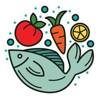 pescado y vegetales vistoso vector icono diseño. plano icono.