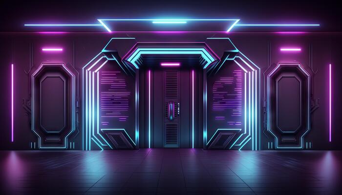 3d Illustration von Blau und lila futuristisch Sci-Fi Techno Lichter