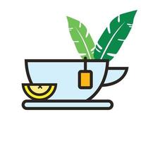 Cup of tea with leaves and lemon vector icon design. Colorful flat icon.