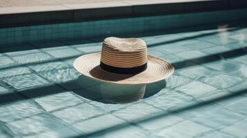 Summer hat and pool. Illustration photo