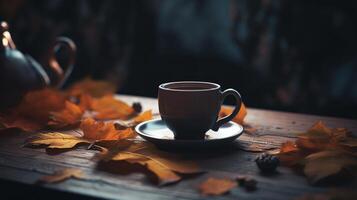 Autumn cozy coffee background. Illustration photo