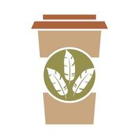 Cup of coffee icon design. Ecological cup with leaves colorful icon. Luxury cafe flat icon. vector