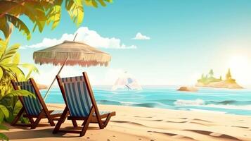 verano playa con sillas. ilustración ai generativo foto