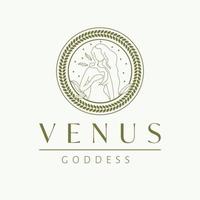 Venus goddess logo design. Goddess vector logotype. Beauty and art industry logo template. Goddess of beauty, carnal love, desire, fertility and prosperity.