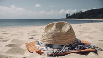 Big summer hat on beach. Illustration photo