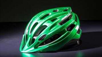 verde bicicleta casco. ilustración ai generativo foto