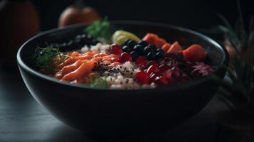Poke bowl food background. Illustration photo