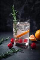 cóctel de vodka y duende con maduro frutas y Romero ilustración ai generativo foto