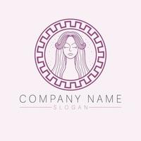 hermosa mujer retrato vector logo diseño. moderno logotipo belleza industria y productos cosméticos plano logo modelo.