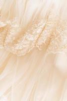 wedding lace with pearl embroidery gold thread. embroidered lace. delicate champagne-colored tulle. vertical view. photo