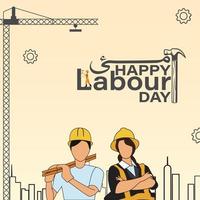 Happy Labour day 1st May calligraphy with Workers and hammer Vector