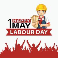 Happy Labour day 1st May calligraphy  with worker Vector Template