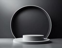 Abstract 3d podium for product presentation with geometric shapes, Empty round podium,Platforms for product presentation with shadows and light background. photo