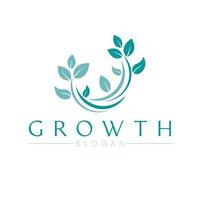 Growth vector logo design. Abstract leaves growth logotype. Aquamarine leaves and lines round logo template.