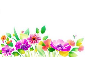 Spring background with colorful flowers, yellow flowers, and green leaves for Mother's Day, copy space photo