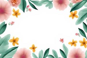 Spring background with pink, yellow flowers, and green leaves for Mother's Day, copy space photo