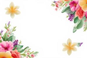 White background with flowers forming half frame spring for Mother's Day, copy space photo