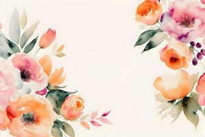 Background illustration water color style with flowers forming half frame spring for Mother's Day, copy space photo