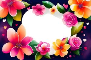 Pink and flower, orange, pink, yellow, mother's day frame background with copy space photo