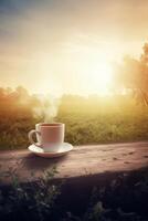 Summer morning with coffee cup. Illustration photo