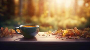 Autumn cozy coffee background. Illustration photo