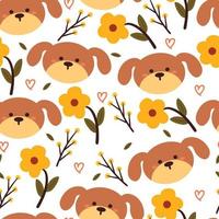 flor y cachorro de dibujos animados de patrones sin fisuras. lindo papel tapiz de animales para textiles, papel de regalo vector