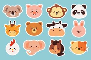 hand drawing cartoon animals sticker set vector