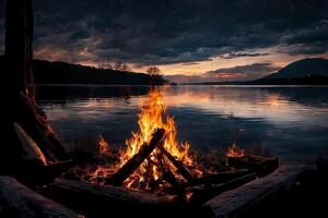 Lagerfeuer am See. . Digital Art Illustration photo