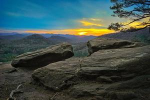 Panoramic view over the forest during sunset photo