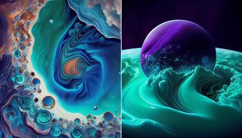 A Stunning Display of Molten Malachite, Amethyst, and Lapis Lazuli in a Dynamic and Organic Geological Formation Illustration photo