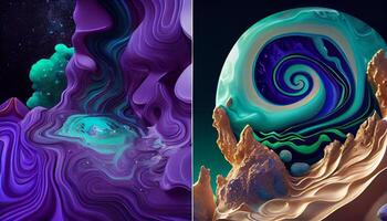 A Stunning Display of Molten Malachite, Amethyst, and Lapis Lazuli in a Dynamic and Organic Geological Formation Illustration photo