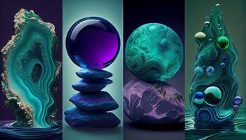 A Stunning Display of Molten Malachite, Amethyst, and Lapis Lazuli in a Dynamic and Organic Geological Formation Illustration photo