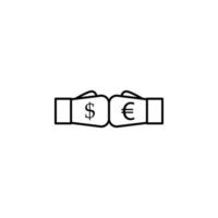 boxing gloves dollar and euro outline style vector icon